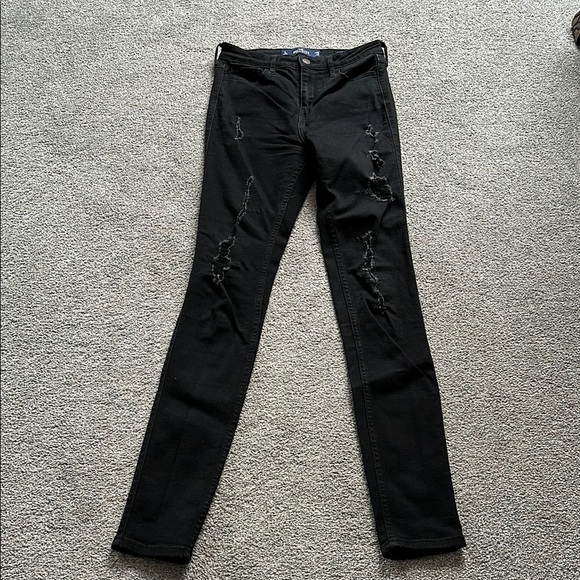 Hollister Black Distressed Skinny High Rise Jeans Long - Picture 3 of 5